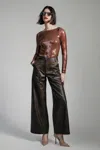 Bardot Vegan Leather Wide Leg Pant In Dark Choco