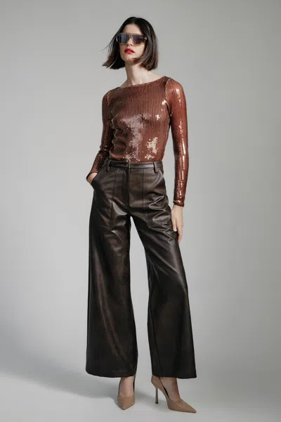 Bardot Vegan Leather Wide Leg Pant In Dark Choco