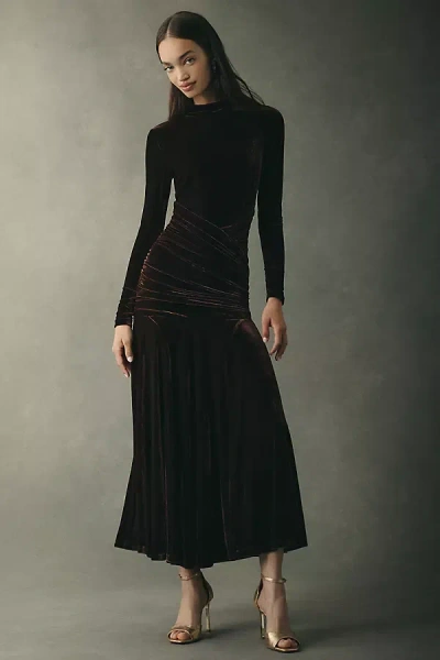 Bardot Velour Mock-neck Maxi Dress In Black