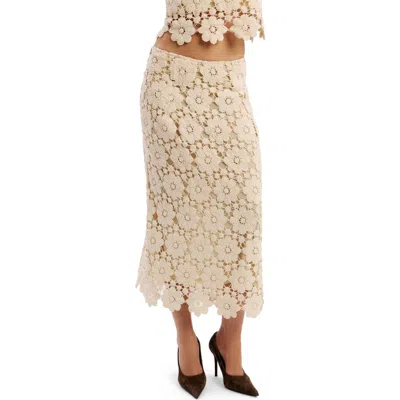 Bardot Veneta Crochet Cotton Midi Skirt In Neutral