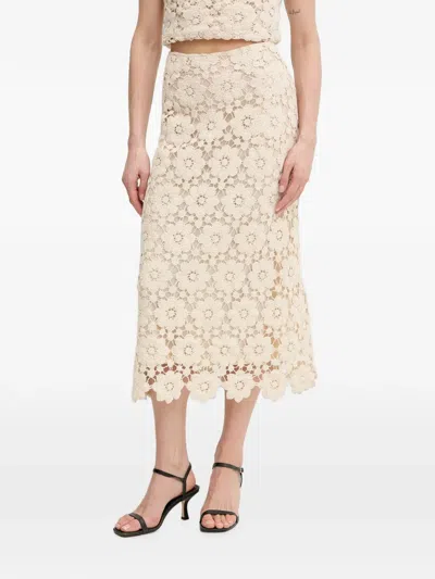 Bardot Veneta Crochet Floral-pattern Midi Skirt In Neutral