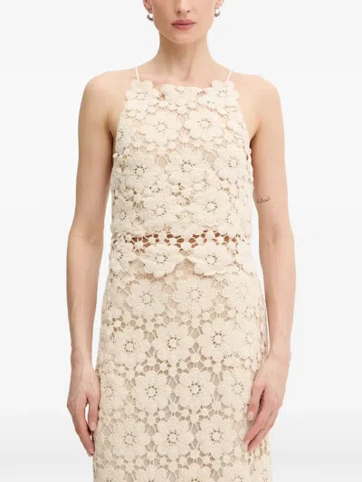 Bardot Veneta Crochet-knit Halterneck Top In Neutral