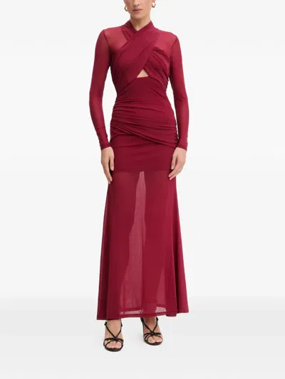 Bardot Veria Long-sleeve Ruched Maxi Dress In Red
