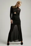 Bardot Veria Front Wrap Long Sleeve Mesh Gown In Black