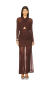 Bardot Marice Wrap Long Sleeve Mesh Maxi Dress In Brown