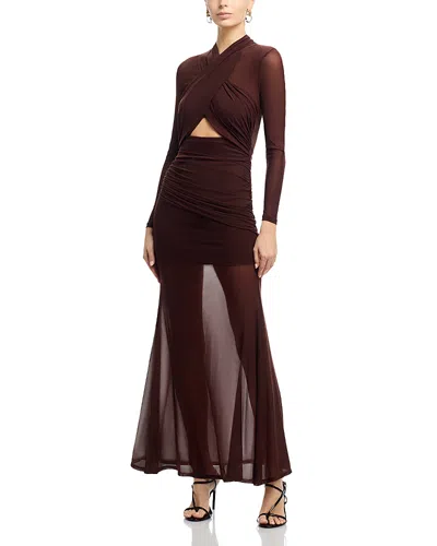 Bardot Veria Wrap Mesh Maxi Dress In Brown