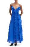 Bardot Veris Ruffle Chiffon Maxi Dress In Blue