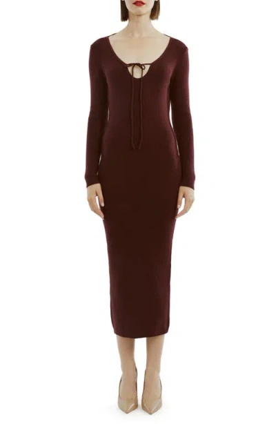 Bardot Verona Long Sleeve Rib Sweater Dress In Red