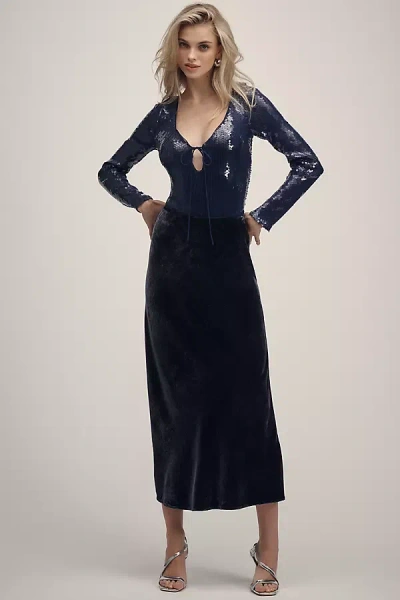 Bardot Verona Long-sleeve Sequin Bodysuit In Blue