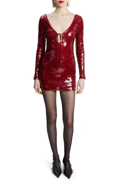 Bardot Verona Long Sleeve Sequin Cocktail Dress In Deep Red