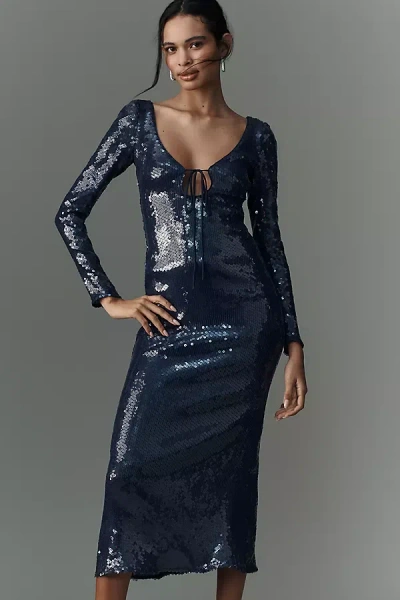 Bardot Verona Long-sleeve Sequin Slim Midi Dress In Blue