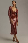 Bardot Verona Long-sleeve Sequin Slim Midi Dress In Purple