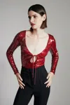 Bardot Verona Sequin Long Sleeve Bodysuit In Burgundy