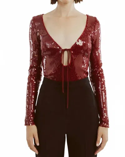 Bardot Verona Sequin Bodysuit In Burgundy