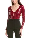 Bardot Verona Sequin Long Sleeve Bodysuit In Red