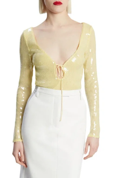 Bardot Verona Sequined Bodysuit In Canary Yellow