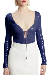 Bardot Verona Sequin Long Sleeve Bodysuit In Navy