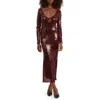 Bardot Verona Sequin Long Sleeve Maxi Dress In Burgundy