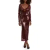 Bardot Verona Sequin Long Sleeve Maxi Dress In Burgundy