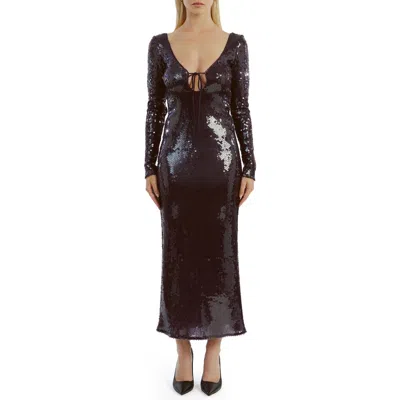 Bardot Verona Sequin Long Sleeve Maxi Dress In Dark Choco