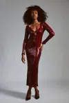 Bardot Verona Sequin Long Sleeve Maxi Dress In Burgundy