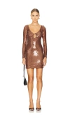 Bardot Verona Sequin Long Sleeve Minidress In Chocolate