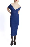 Bardot Vespera Off The Shoulder Mesh Midi Dress In Royal Blue