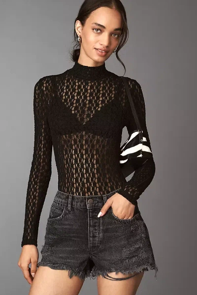 Bardot Vezza Long-sleeve Floral Mesh Bodysuit In Black