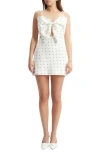 Bardot Vieda Bow Linen Minidress In White Black Spot