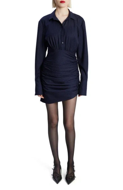 Bardot Viera Pinstripe Long Sleeve Mini Shirtdress In Navy Stripe