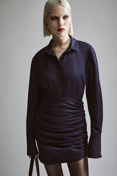 Bardot Viera Striped Shirt Dress In Navy Strip