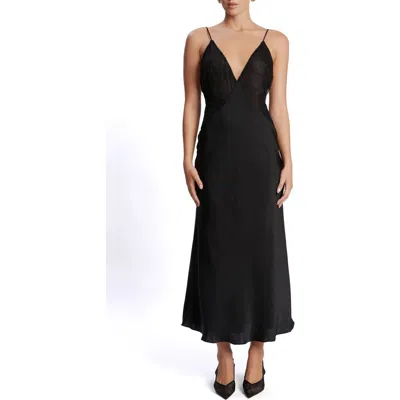 Bardot Vivianna Embroidered Lace & Satin Evening Dress In Black