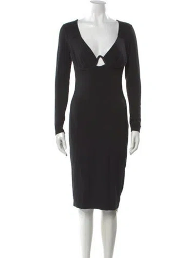 Pre-owned Bardot V-neck Knee-length Dress In Black