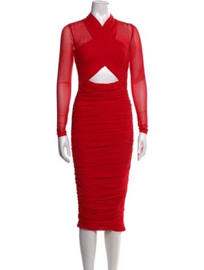 Pre-owned Bardot V-neck Knee-length Dress In Red