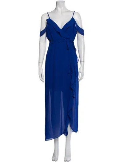 Pre-owned Bardot V-neck Long Dress In Blue