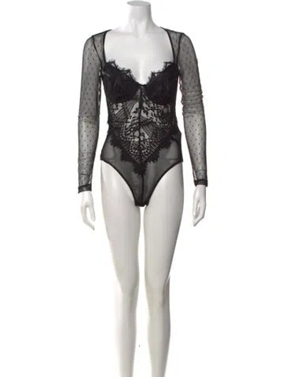 Pre-owned Bardot V-neck Long Sleeve Bodysuit In Black/white