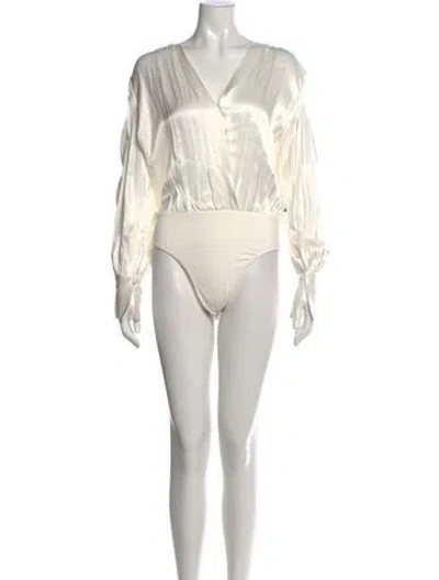 Pre-owned Bardot V-neck Long Sleeve Bodysuit W/ Tags In White
