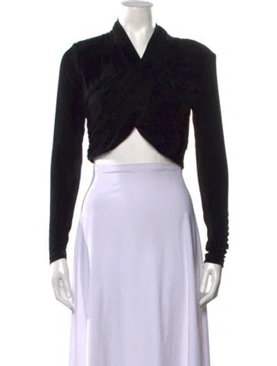 Pre-owned Bardot V-neck Long Sleeve Crop Top In Black