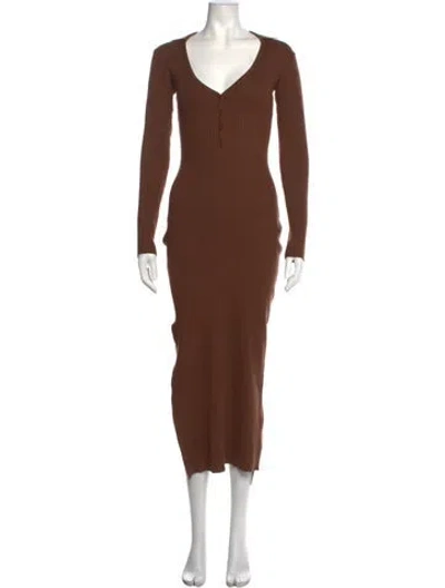 Pre-owned Bardot V-neck Midi Length Dress In Brown