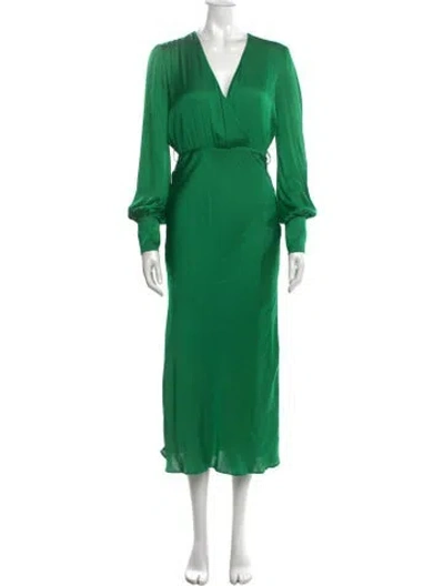 Pre-owned Bardot V-neck Midi Length Dress In Green