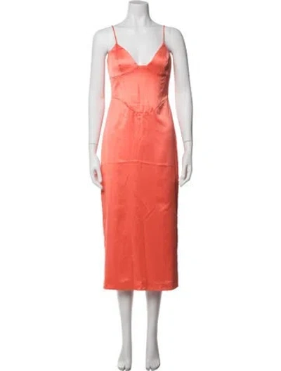 Pre-owned Bardot V-neck Midi Length Dress In Orange