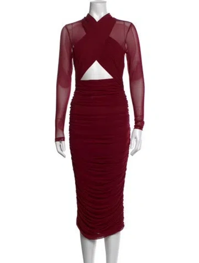 Pre-owned Bardot V-neck Midi Length Dress In Red