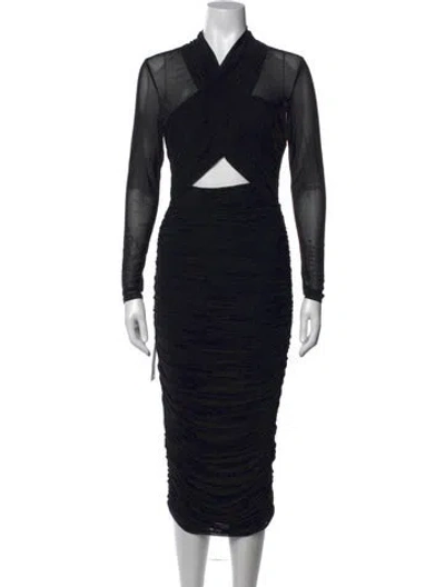 Pre-owned Bardot V-neck Midi Length Dress W/ Tags In Black