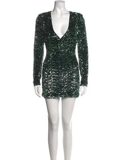 Pre-owned Bardot V-neck Mini Dress In Green