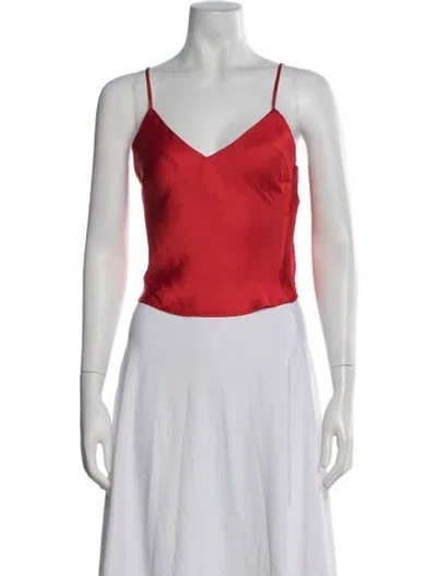 Pre-owned Bardot V-neck Sleeveless Crop Top In Red