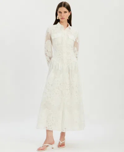 Bardot Women's Agatha Lace Collared Shirt Dress In White