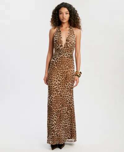 Bardot Women's Halter Neckline Printed Maxi Dress In Brown