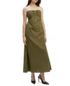 Bardot Lora Strapless Cotton Poplin Maxi Dress In Khaki