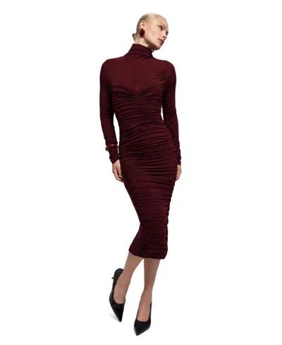 Bardot Women's Mock Neck Knit Midi Dress In Burgundy