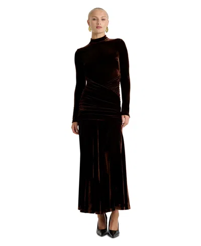 Bardot Women's Mock Neck Velour Maxi Dress In Brown